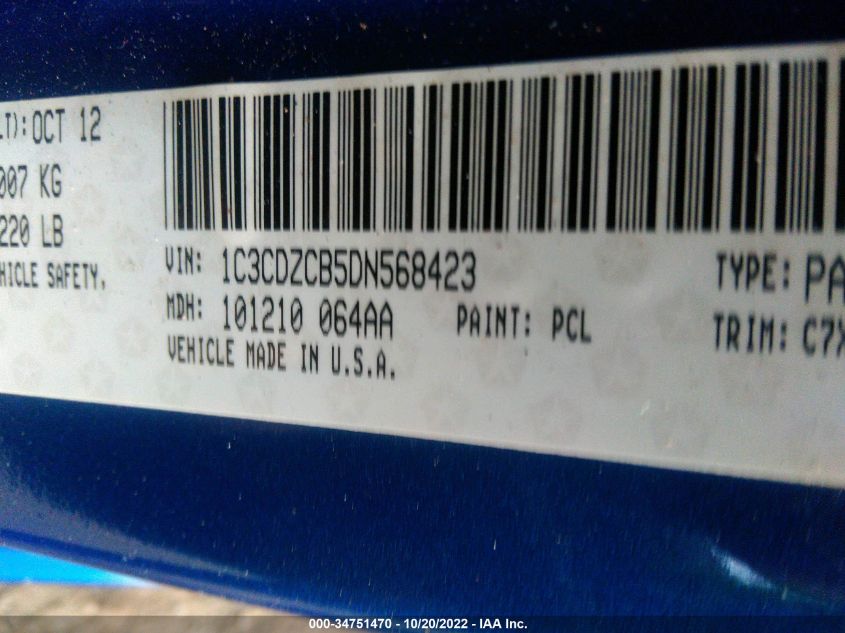 2013 DODGE AVENGER SXT 1C3CDZCB5DN568423