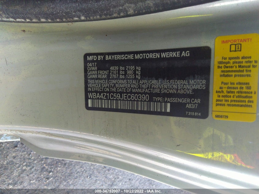 VIN WBA4Z1C59JEC60390 2018 BMW 4 SERIES 430I