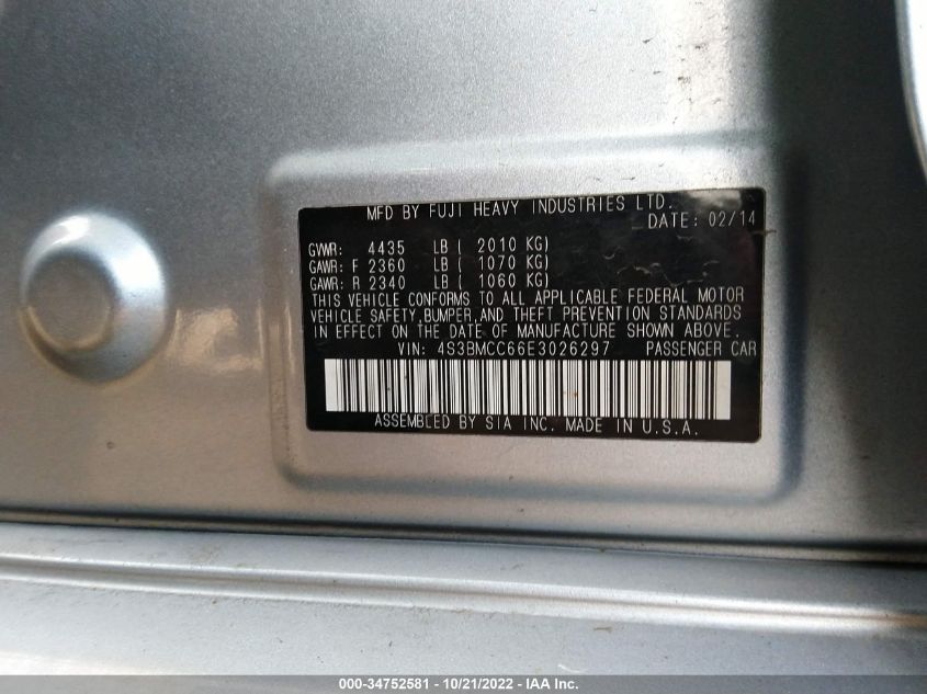 2014 SUBARU LEGACY 2.5I PREMIUM 4S3BMCC66E3026297