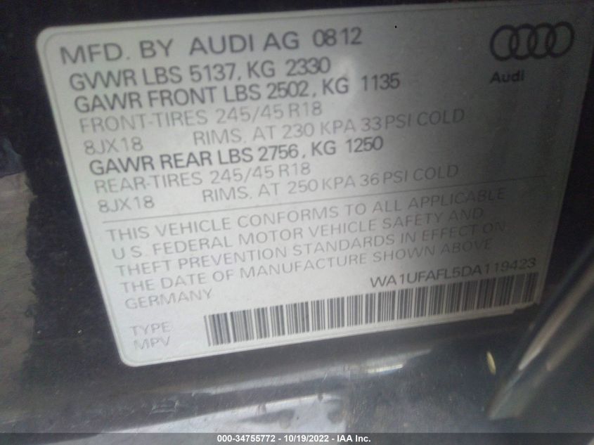 2013 AUDI ALLROAD PREMIUM PLUS WA1UFAFL5DA119423