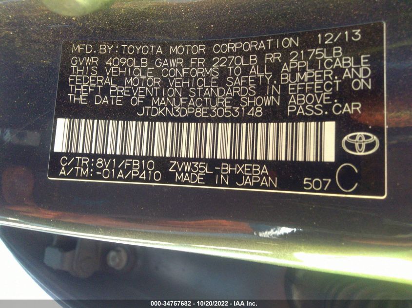 2014 TOYOTA PRIUS PLUG-IN JTDKN3DP8E3053148