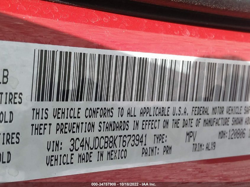 VIN: 3C4NJDCB8KT673941 2019 JEEP COMPASS LIMITED
