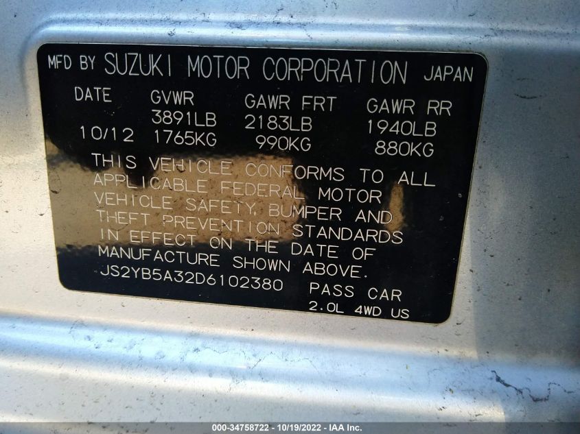 2013 SUZUKI SX4 CROSSOVER JS2YB5A32D6102380