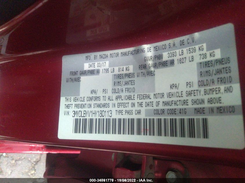 2017 TOYOTA YARIS IA 3MYDLBYV1HY180113