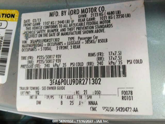 2013 FORD FUSION SE HYBRID 3FA6P0LU9DR271302