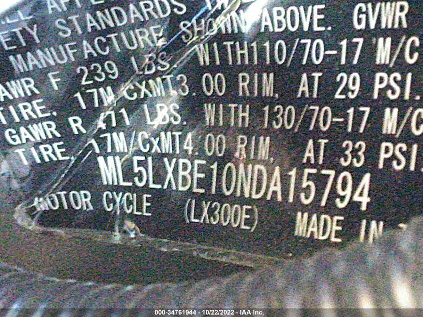 2022 KAWASAKI KLX300 E ML5LXBE10NDA15794