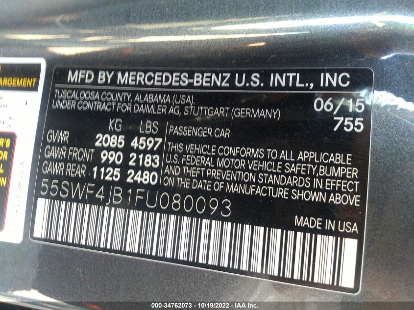 2015 MERCEDES-BENZ C-CLASS C 300 55SWF4JB1FU080093