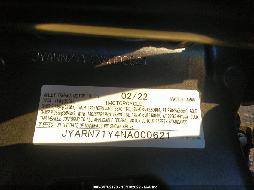 2022 YAMAHA MT09 C JYARN71Y4NA000621