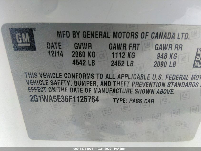 2015 CHEVROLET IMPALA LIMITED LS 2G1WA5E36F1126764