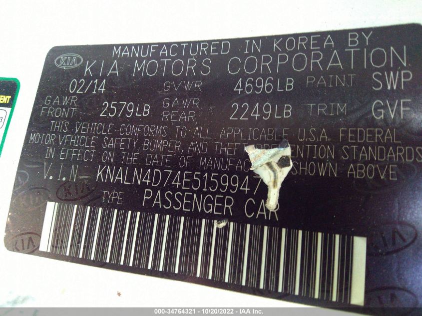 2014 KIA CADENZA PREMIUM KNALN4D74E5159947