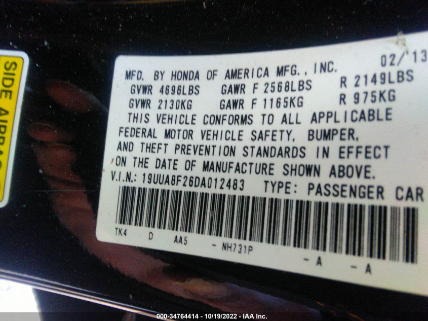 2013 ACURA TL - 19UUA8F26DA012483