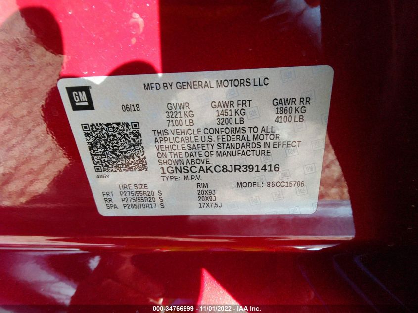 2018 CHEVROLET TAHOE LS 1GNSCAKC8JR391416