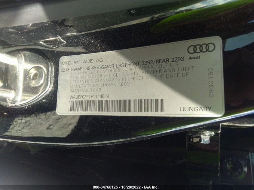 2015 AUDI S3/A3 2.0T PREMIUM WAUBFGFF2F1114514