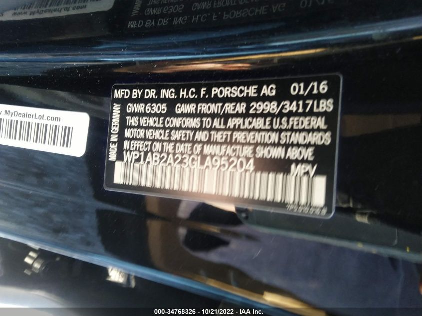 2016 PORSCHE CAYENNE S WP1AB2A23GLA95204