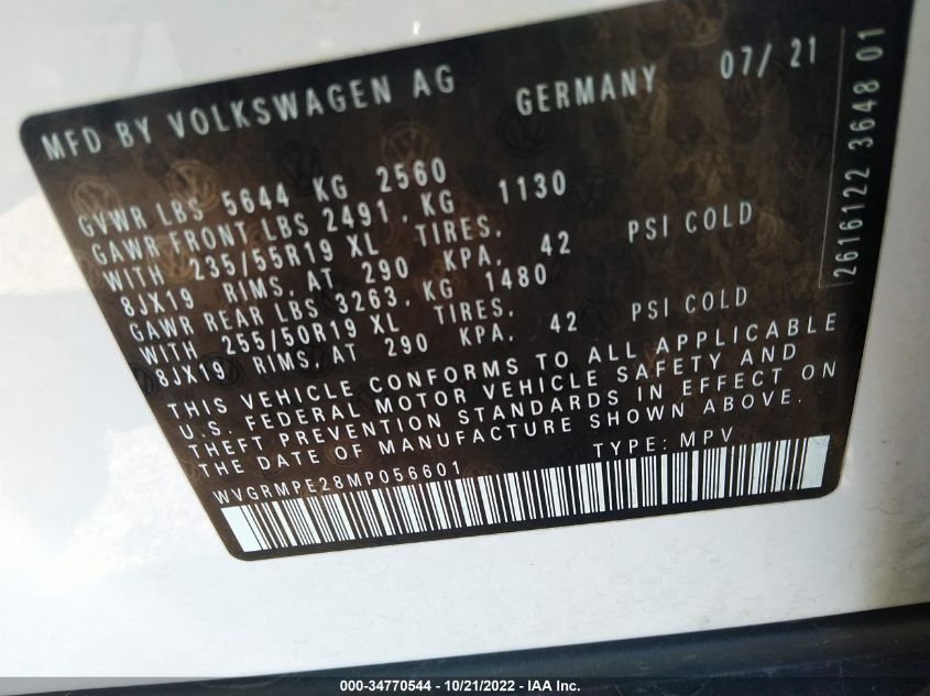 2021 VOLKSWAGEN ID.4 PRO WVGRMPE28MP056601