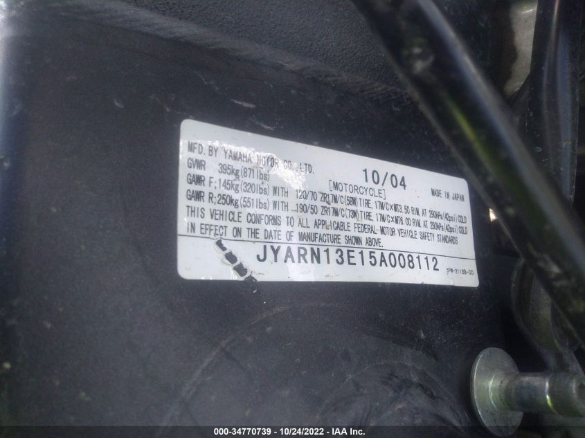 2005 YAMAHA YZFR1 JYARN13E15A008112