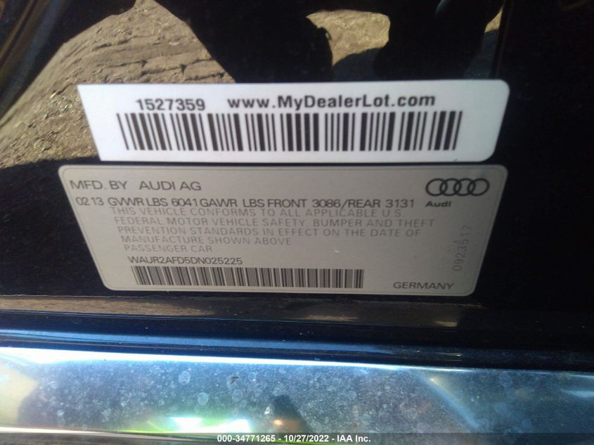 2013 AUDI A8 L 4.0L WAUR2AFD5DN025225