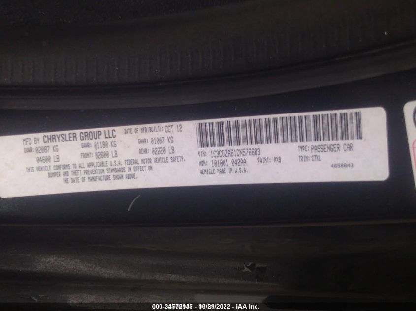 2013 DODGE AVENGER SE 1C3CDZAB1DN576683