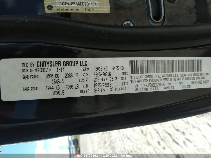 2014 JEEP PATRIOT SPORT 1C4NJPBA8ED731437