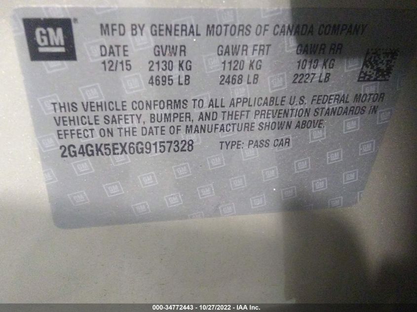 2016 BUICK REGAL 2G4GK5EX6G9157328