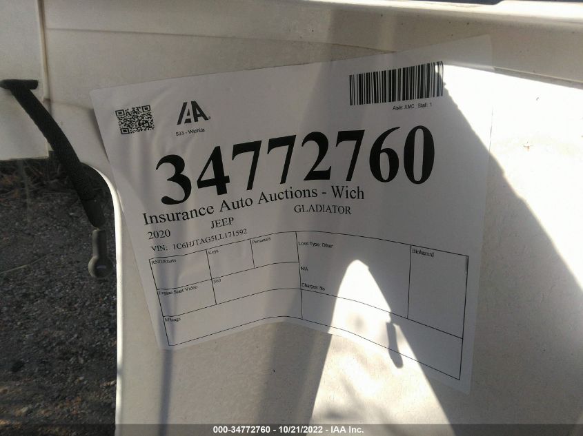 2020 JEEP GLADIATOR SPORT S 4X4 1C6HJTAG5LL171592