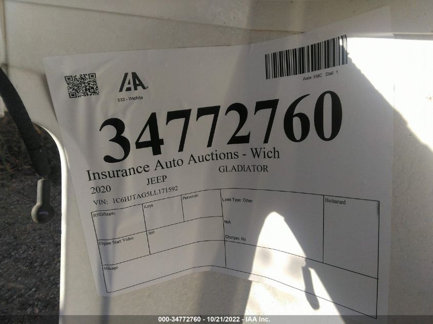 2020 JEEP GLADIATOR SPORT S 4X4 1C6HJTAG5LL171592