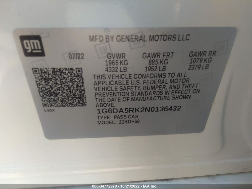 2022 CADILLAC CT4 LUXURY 1G6DA5RK2N0136432