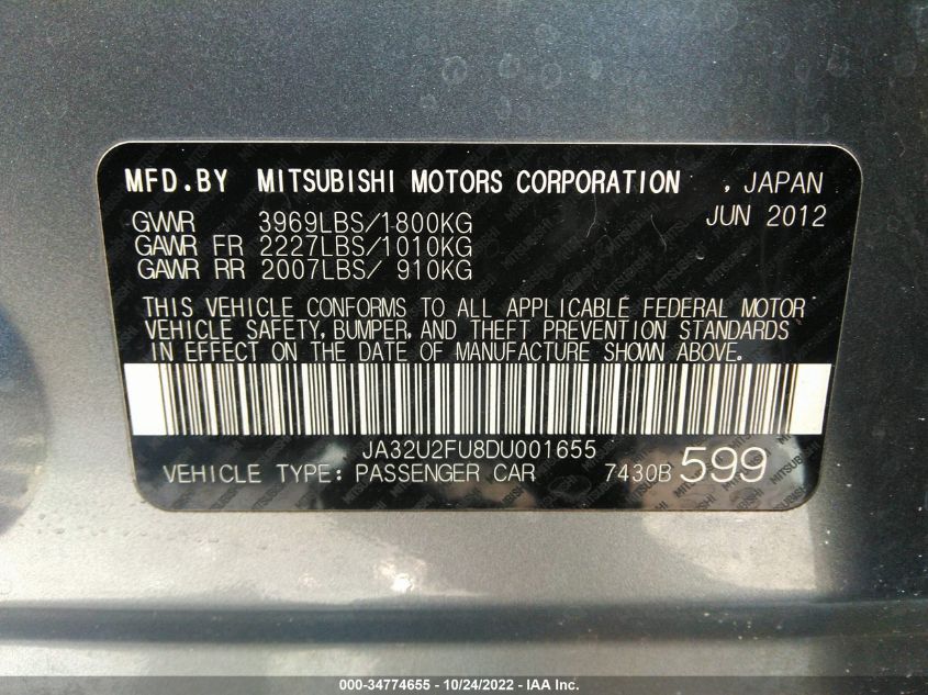 2013 MITSUBISHI LANCER ES JA32U2FU8DU001655