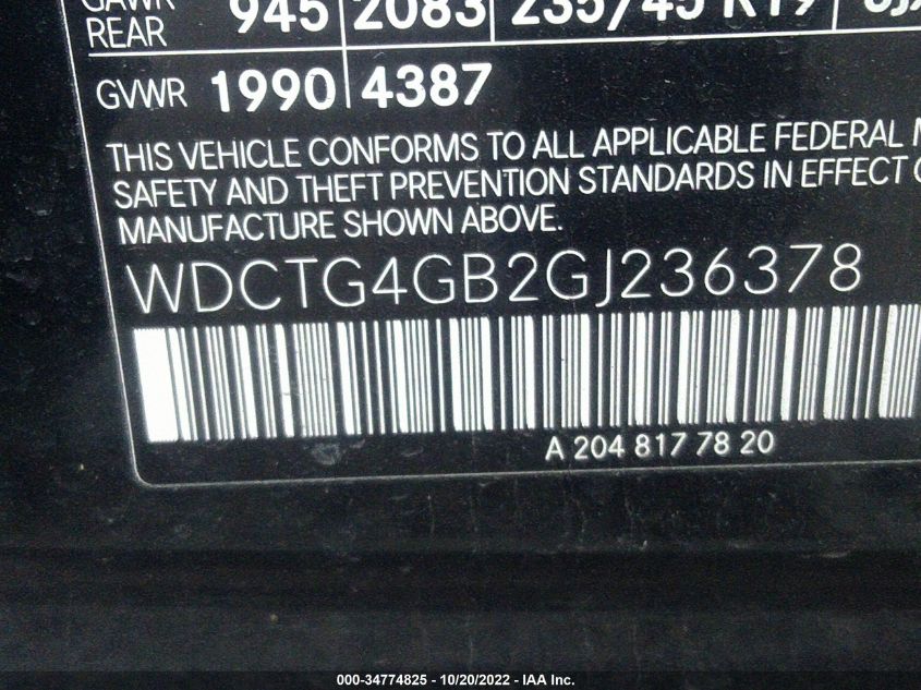2016 MERCEDES-BENZ GLA GLA 250 WDCTG4GB2GJ236378