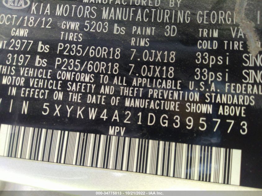 2013 KIA SORENTO SX - 5XYKW4A21DG395773