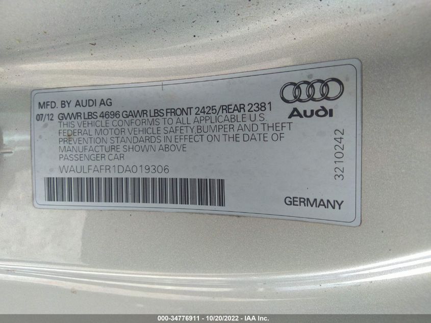 2013 AUDI A5 PREMIUM PLUS WAULFAFR1DA019306