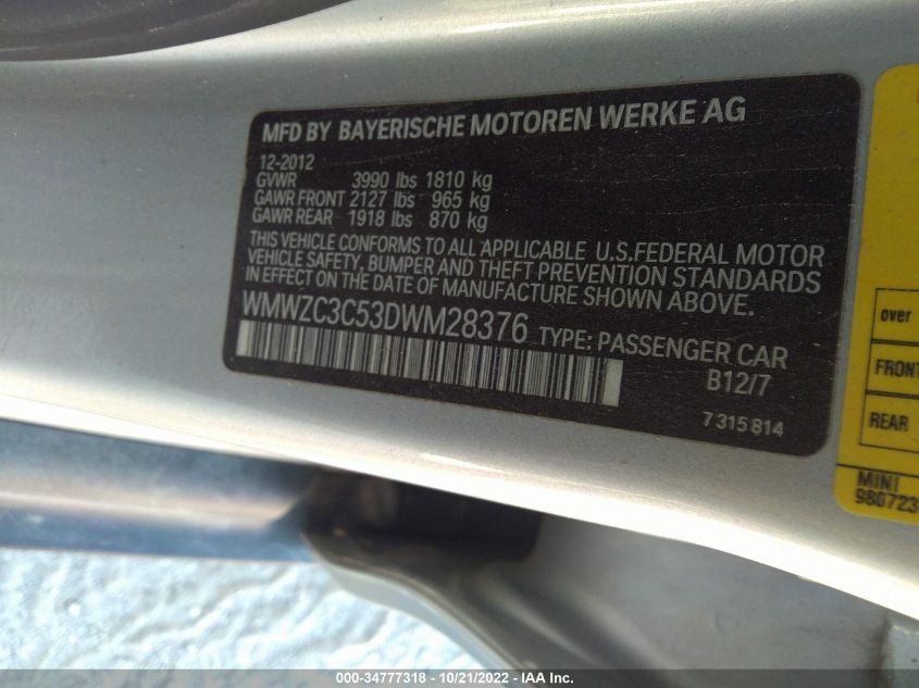 2013 MINI COOPER COUNTRYMAN S WMWZC3C53DWM28376
