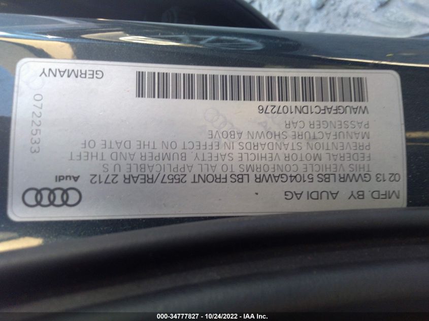 2013 AUDI A6 2.0T PREMIUM PLUS WAUGFAFC1DN107276
