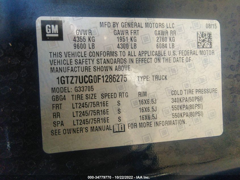 2015 GMC SAVANA CARGO VAN 1GTZ7UCG0F1286275