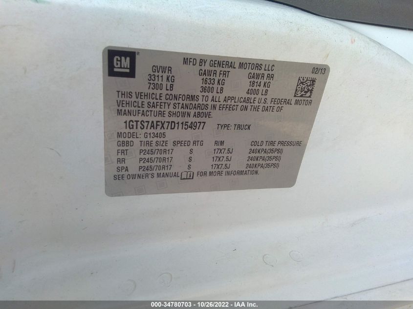 2013 GMC SAVANA CARGO VAN 1GTS7AFX7D1154977