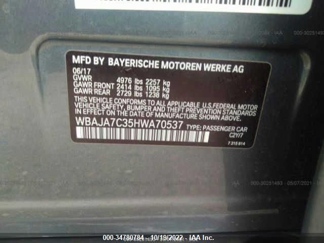 2017 BMW 5 SERIES 530I XDRIVE WBAJA7C35HWA70537