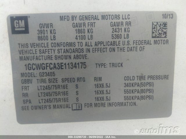 2014 CHEVROLET EXPRESS CARGO VAN 1GCWGFCA3E1134175