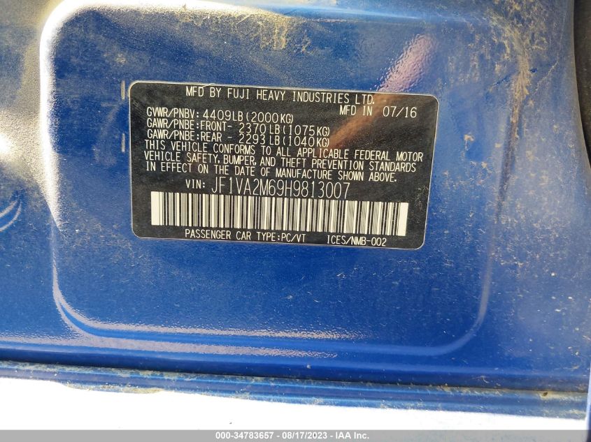 2017 SUBARU WRX STI JF1VA2M69H9813007