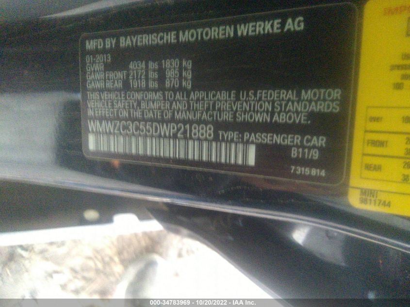 2013 MINI COOPER COUNTRYMAN S WMWZC3C55DWP21888