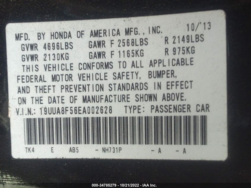 2014 ACURA TL TECH 19UUA8F56EA002628