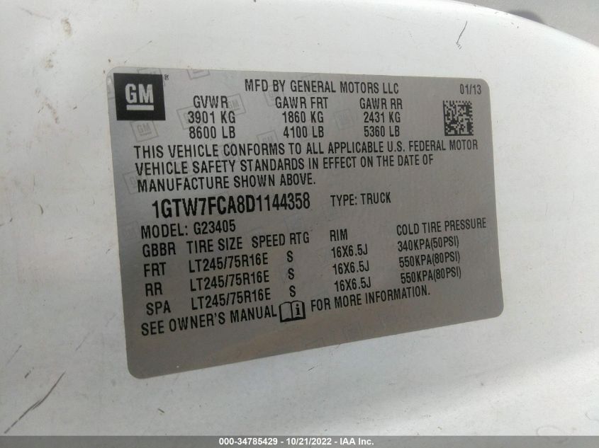 2013 GMC SAVANA CARGO VAN 1GTW7FCA8D1144358