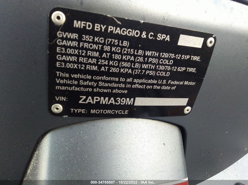 2022 VESPA GTS 300 SUPER ZAPMA39M8N5400435
