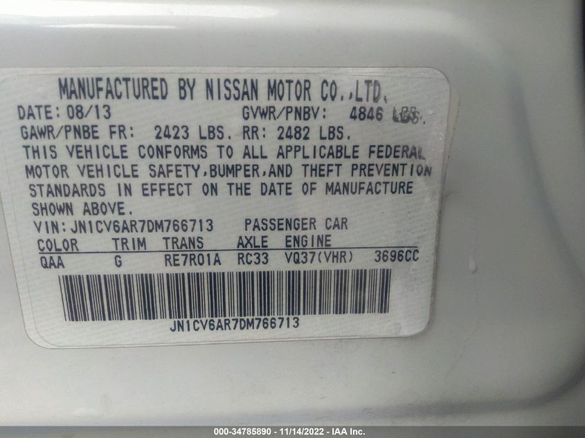 2013 INFINITI G37 SEDAN X JN1CV6AR7DM766713
