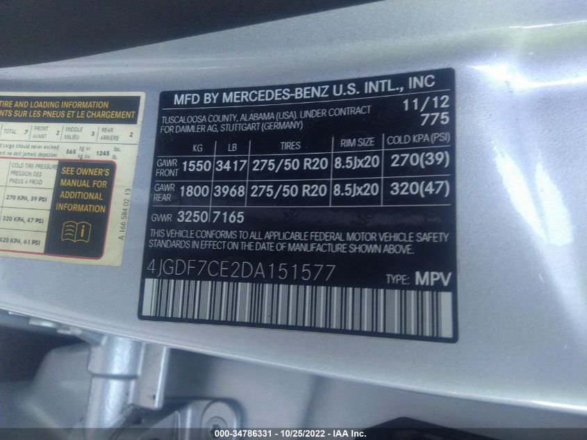 2013 MERCEDES-BENZ GL-CLASS GL 450 4JGDF7CE2DA151577