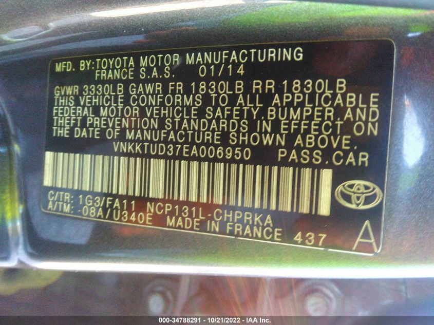 2014 TOYOTA YARIS L/LE VNKKTUD37EA006950