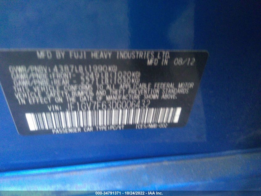 2013 SUBARU IMPREZA SEDAN WRX WRX JF1GV7F63DG006432