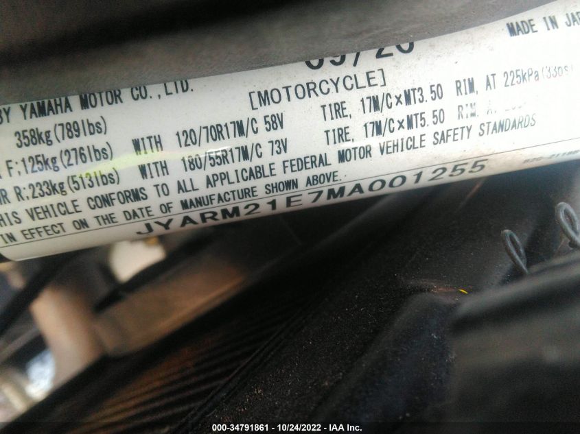 2021 YAMAHA XSR700 JYARM21E7MA001255