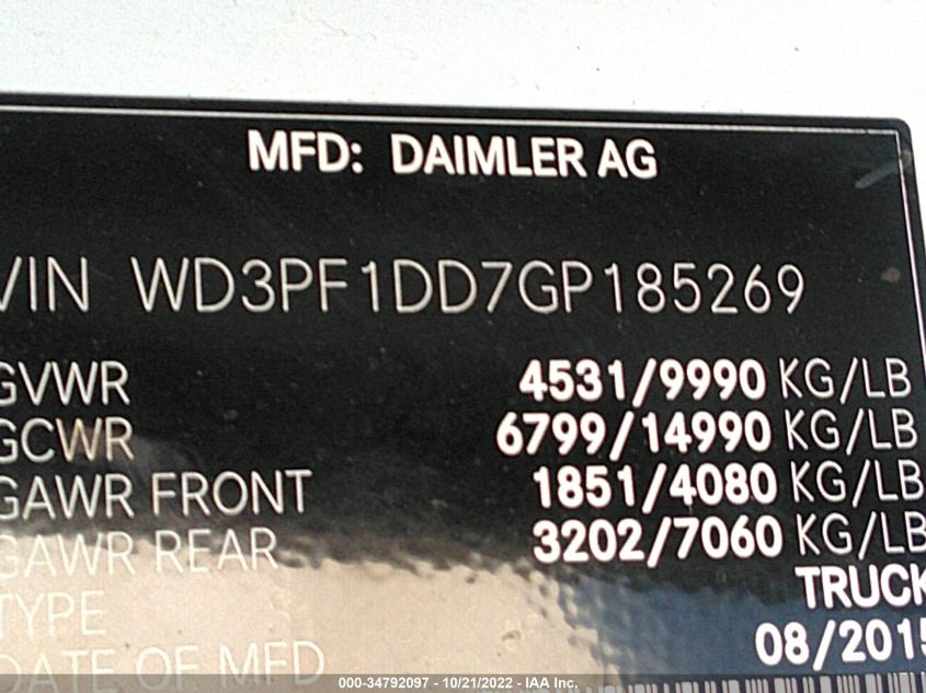 2016 MERCEDES-BENZ SPRINTER CARGO VANS WD3PF1DD7GP185269