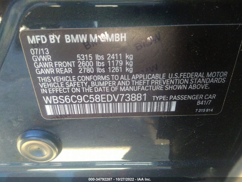 2014 BMW M6 WBS6C9C58EDV73881