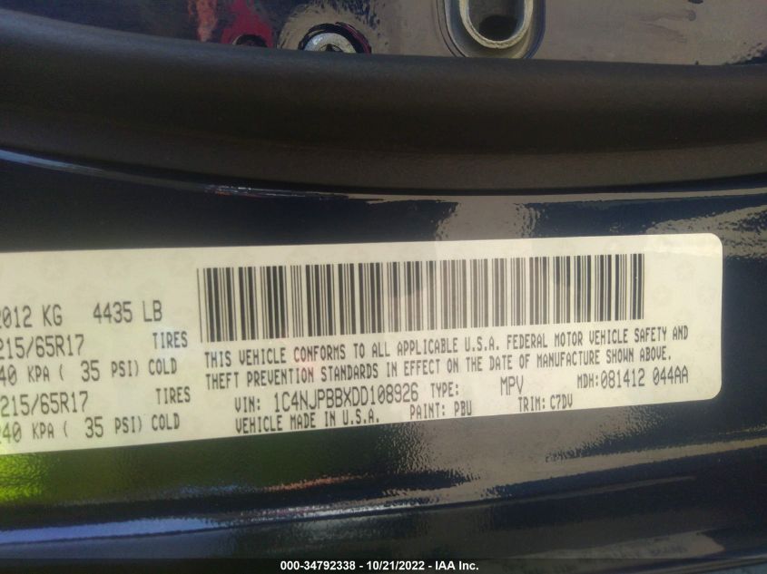 2013 JEEP PATRIOT SPORT - 1C4NJPBBXDD108926